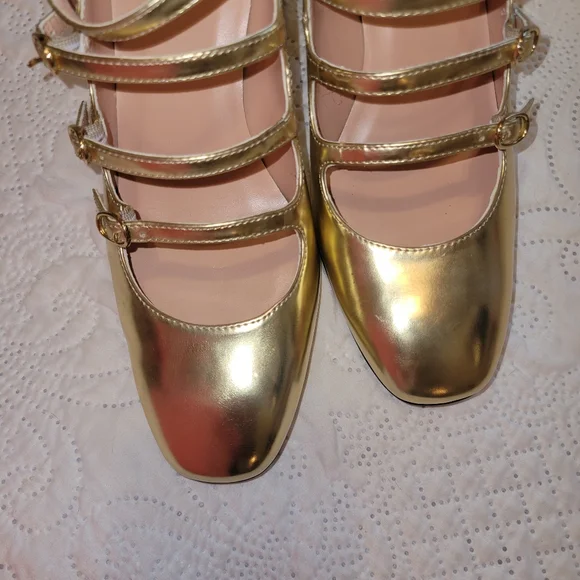 J.Crew Maisie Gold Metallic Block Heel Mary Jane Pumps NWOT Size 8 - Picture 7 of 9
